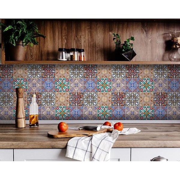 Homeroots 7 x 7 in. Mancuso Removable Blue Peel & Stick Tiles 400338 - main